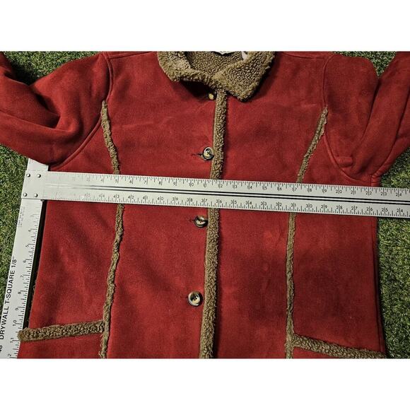 LL BEAN Womens Sherpa Faux Suede Winter Jacket size Medium Red Brown Teddy - Picture 6 of 8